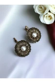 Kristal Taşlı İnci Çiçek Küpe - 3