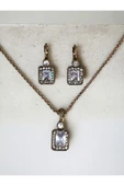 Zirkon Taşlı Baget Kolye ve Küpe Seti - 1