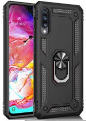 Samsung Galaxy A70 Kılıf Yüzüklü Standlı Tank Zırh Silikon - 1
