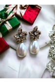 Kristal Taşlı Fiyonk Figürlü Minimal İnci Küpe - 3