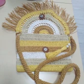 KADIN CAMEL-SARI EL ÖRGÜSÜ HASIR ÇAPRAZ ÇANTA - 3