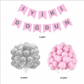 PEMBE-GÜMÜŞ MINI BALON+BANNER SETİ - 2
