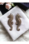 İnci İşlemeli Denizatı Figür Küpe - 3