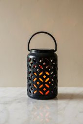 Country Tarzı Siyah Namaste Pilli ve Usbli Led Fener - 1