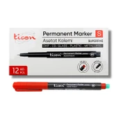 Ticon Permanent Asetat Kalemi S Silgili KIRMIZI 12 Adet - 1