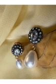Oval Kesim Zirkon Taşlı İnci Küpe - 3