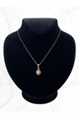 Oval Kesim Zirkon Taşlı Kolye - 5