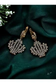 Kristal Taşlı Kaktüs Figür Küpe - 5