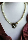 Black Diamond Oval Kristal Taşlı İnci Kolye - 1