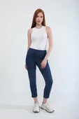 Kadın Likralı Esnek Lacivert Rins Jean Pantolon - 5