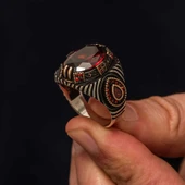 Gümüş Kırmızı Fasetli Taşlı Erkek Yüzük  SL10583 thumbnail 1