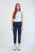 Kadın Likralı Esnek Lacivert Rins Jean Pantolon - 4