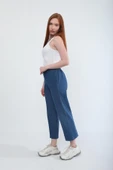 Kadın Beli Lastikli Likralı Yan Cepli Jean Pantolon Mavi - 2