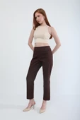 Kadın Beli Lastikli Likralı Yan Cepli Jean Pantolon Kahverengi - 3