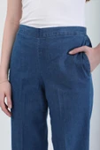 Kadın Beli Lastikli Likralı Yan Cepli Jean Pantolon Mavi - 8