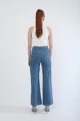 Kadın Yüksek Bel Bol Paça %100 Pamuk Mavi Jean Pantolon thumbnail 6