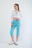 Kadın Likralı Esnek Jean Kapri Turkuaz thumbnail 1