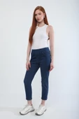 Kadın Likralı Esnek Lacivert Rins Jean Pantolon - 2