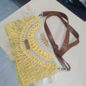 KADIN EL ÖRGÜSÜ SARI HASIR ÇAPRAZ ÇANTA - 2