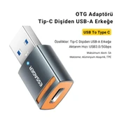 Coofbe Led Işıklı USB3.0 To Type-C Otg Dönüştürücü Adaptör, 5Gbps Veri Aktarım USB Type-C Dönüştürücü Adaptör - 2