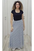 Bel Lastikli Flok Baskılı Kloş Şifon Etek 6003-Siyah/Mavi - 2