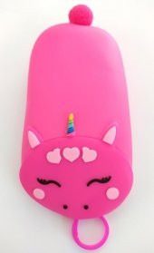 Silikon Bozuk Para Cüzdanı Pembe Unicorn Kedi Figürlü Anahtarlık Ve Çanta Aksesuarı - 1