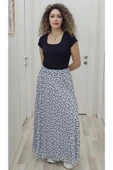 Bel Lastikli Flok Baskılı Kloş Şifon Etek 6003-Siyah/Mavi - 1