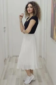 Beli Lastikli Pliseli Etek 6018-Beyaz - 3