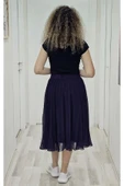 Beli Lastikli Pliseli Etek 6018-Mürdüm - 4