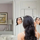 TechTic Berber Aynası Saç-Sakal Kesimi 360° 3 Katlı Ayarlanabilir Askılı Katlanabilir Banyo Aynası - 2
