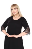 Melsay Butik Siyah Flare Kol Eteği Dantel Detaylı Abiye Elbise thumbnail 3
