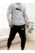 Eşofman Takımı Panter Baskılı Unisex Kışlık Kalın Pamuklu Sweatshirt Ve Eşofman Altı 2' Li Set - 1