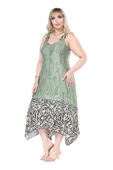 Melsay Butik Askılı V Yaka Haki Eteği Çizgili Desen Elbise - 4