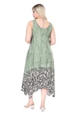 Melsay Butik Askılı V Yaka Haki Eteği Çizgili Desen Elbise - 6