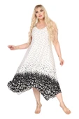 Melsay Butik Askılı V Yaka Beyaz Puanlı Eteği Leopar Desen Elbise thumbnail 1