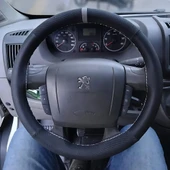 DİKİŞLİ DİREKSİYON KILIFI KARBON DERİ NOKTALI DERİ GRİ YÜZÜK GRİ DİKİŞLİ PEUGEOT BOXER İÇİN - 1