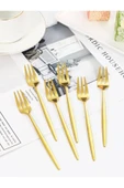 6 Adet Mini Boy Lüx Gold Fondü Çatalı Paslanmaz Çelik 14 Cm Tatlı Çatalı - 1