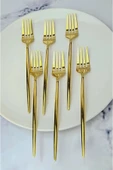 6 Adet Lüx Şık Paslanmaz Çelik Gold Titanyum Kaplama Yemek Çatalı thumbnail 1