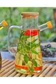 900 Ml Cam Yağdanlık -  Sirkelik - Bambu Kapak Isıya Dayanıklı Cam Yağ Şişesi thumbnail 1