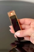 Kızaklı Gold USB Şarjlı Çakmak Alevsiz Elektronik Çakmak Rüzgarda Sönmez Kablo Dahil - 1
