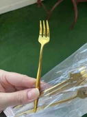 6 Adet Mini Boy Lüx Gold Fondü Çatalı Paslanmaz Çelik 14 Cm Tatlı Çatalı - 5