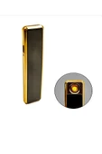 Kızaklı Gold USB Şarjlı Çakmak Alevsiz Elektronik Çakmak Rüzgarda Sönmez Kablo Dahil - 4