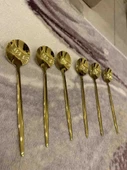 6 Adet Şık Parlak Gold Paslanmaz Titanyum Çelik Çay Kaşığı Kararmaz - 3