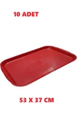 10 Adet Büyük Kırmızı Plastik Servis Tepsisi  Kırılmaz Lokanta Büfe Fast Food Kullanım ( 53 x37 Cm) - 1