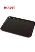 10 Adet Kahverengi  Plastik Servis Tepsisi  Kırılmaz Lokanta Büfe Fast Food Kullanım (36 x26 Cm) - 1