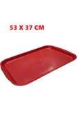 Büyük Boy Kırmızı Plastik Servis Tepsisi  Kırılmaz Lokanta Büfe Fast Food Kullanım ( 53 x37 Cm) - 1