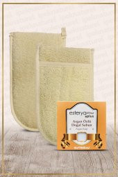 Kabak Lifi Kese Çift Taraflı El Geçmeli + Argan Sabunu Banyo Hamam Kesesi Spa Seti thumbnail 1