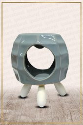 Ahşap Ayaklı Bal Peteği Temalı Gri Buhurdanlık - 1