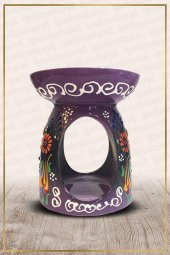 Nakış İşlemeli Seramik Buhurdanlık Mor - 1