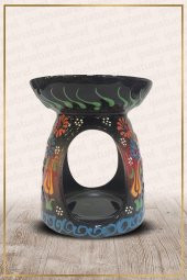 Nakış İşlemeli Seramik Buhurdanlık Siyah - 1